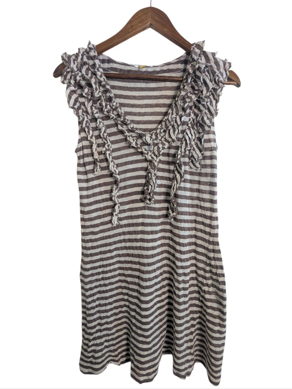 Anthropologie Leifsdottir Striped Linen Silk Blend Ruffle Mini Dress